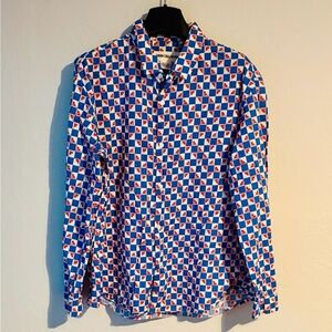Caron Callahan Blue and Red Geometric Button-Down Shirt